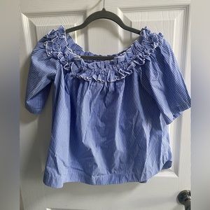 Vineyard vines boat neck/ off shoulder pinstripe blouse